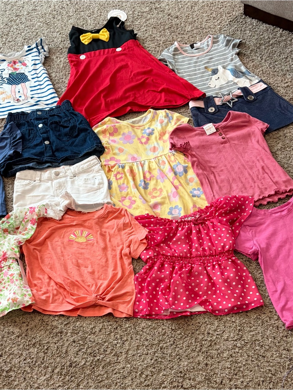 Girls' Mixed Color Tops and Dresses - Pink, Red, Yellow, Coral
